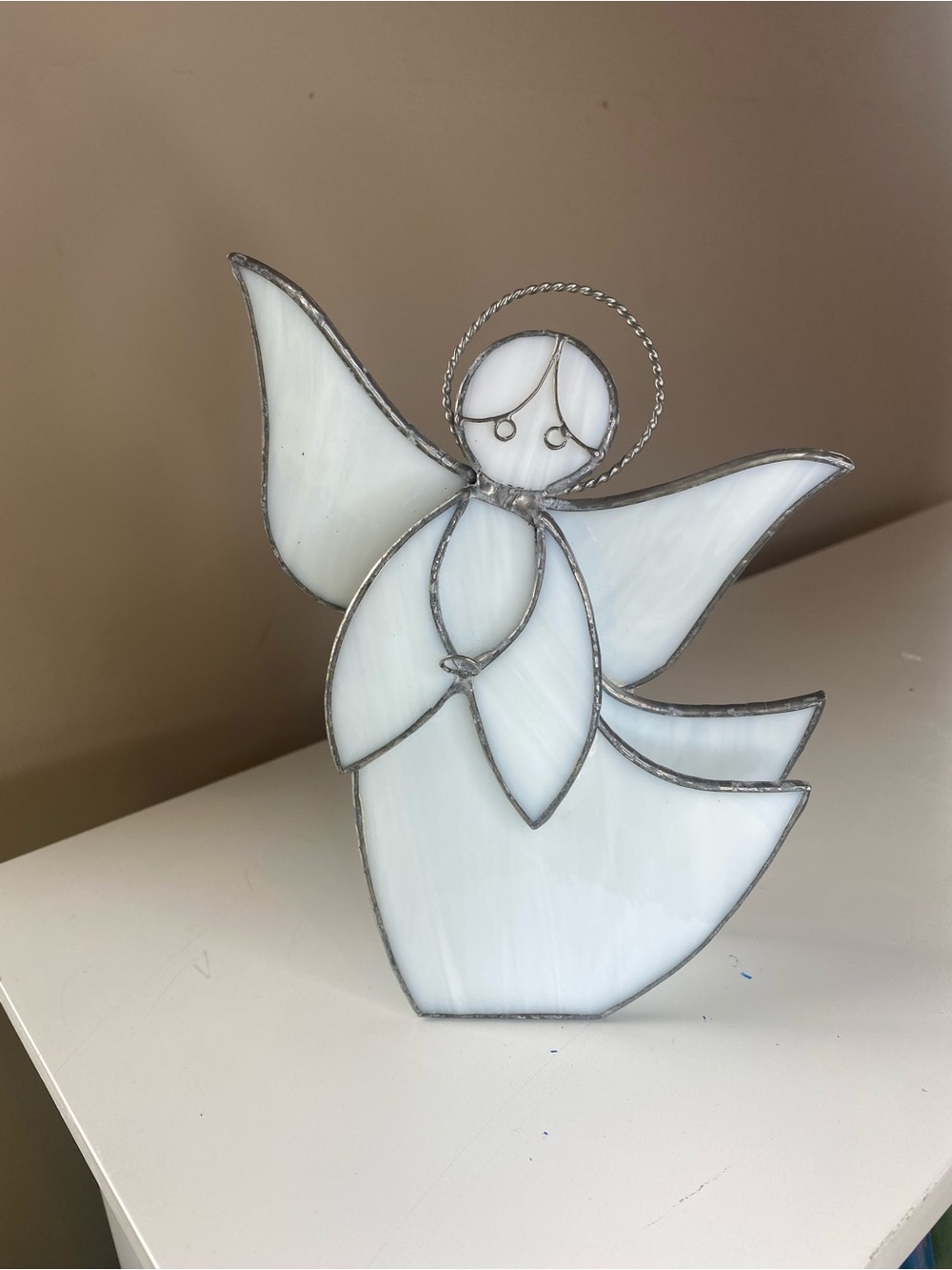 Handmade White Stained Glass Angel Figurine